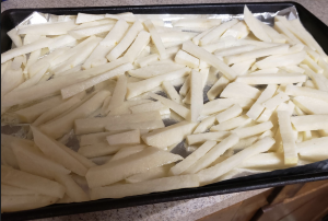 jicama fries in pan