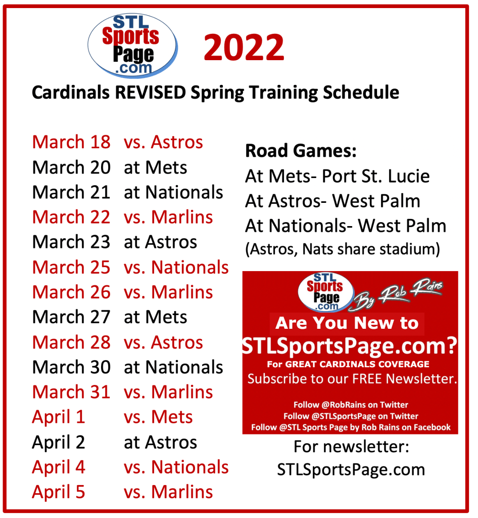 Cardinals announce revised spring training schedule and spring training
