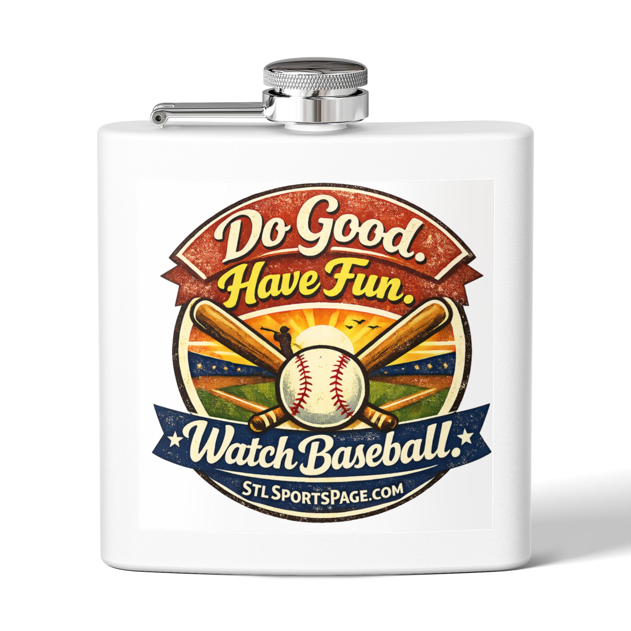 Do Good Have Fun — Watch Baseball Stainless Steel Flask (6oz)