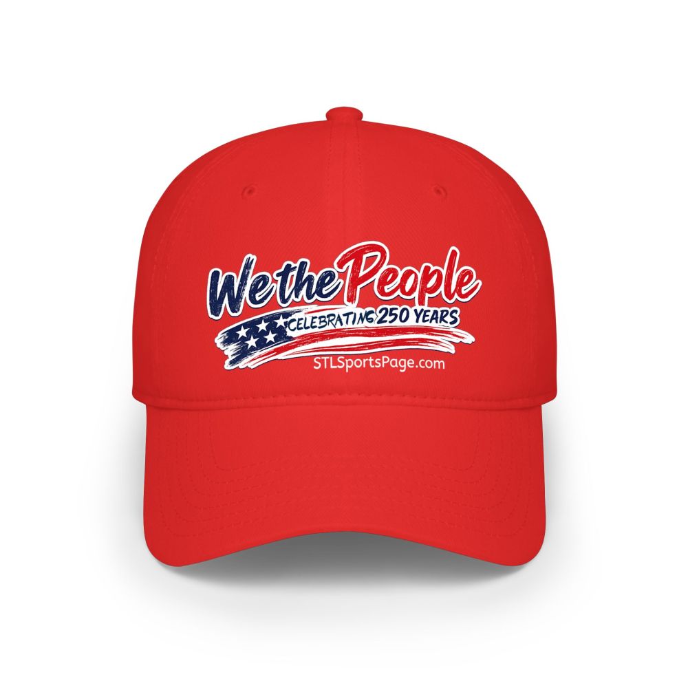 We the People Red Low Profile Baseball Cap — Celebrating 250 Years (Patriotic USA Flag Design)