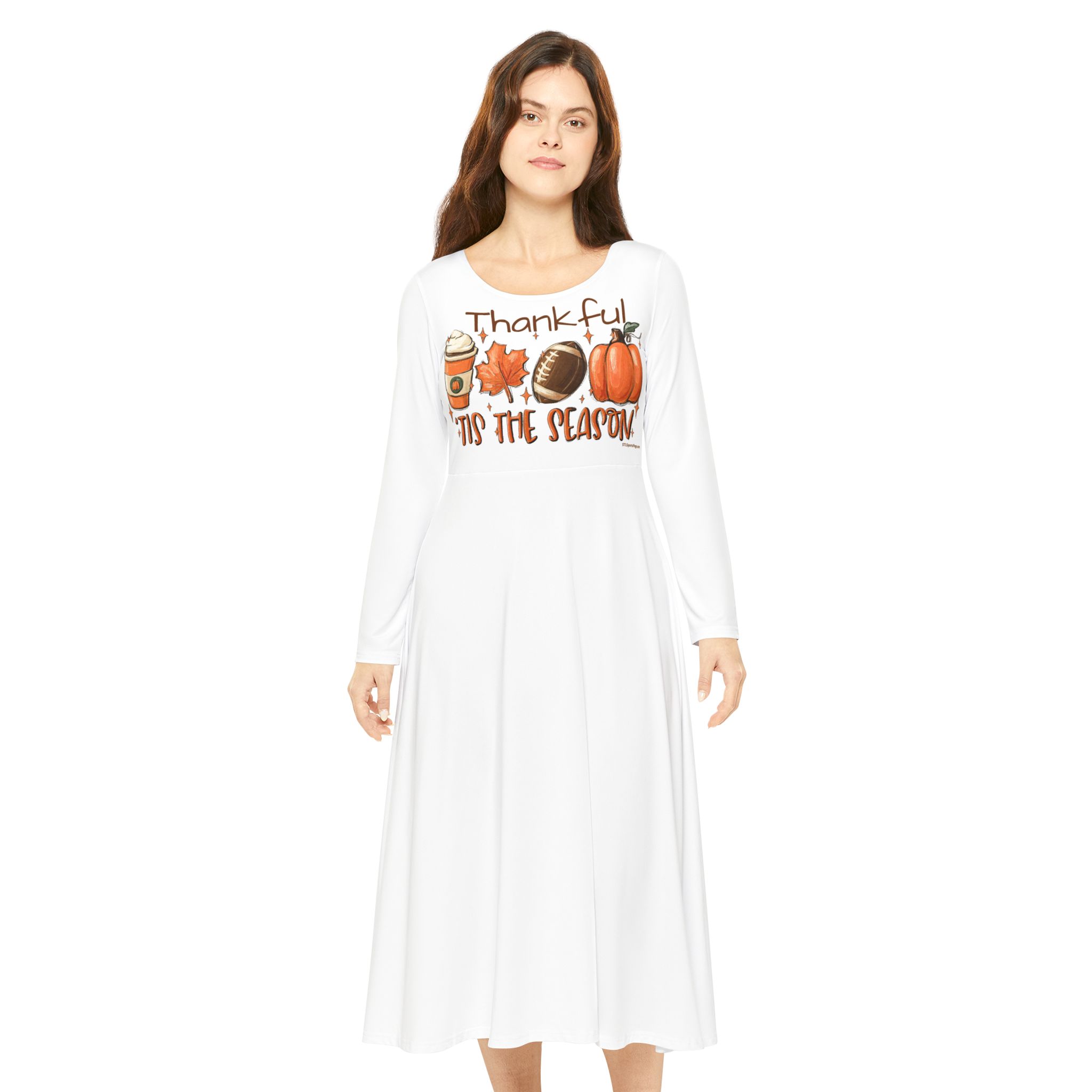 Fall-Themed Women's Long Sleeve Dress - Image 3
