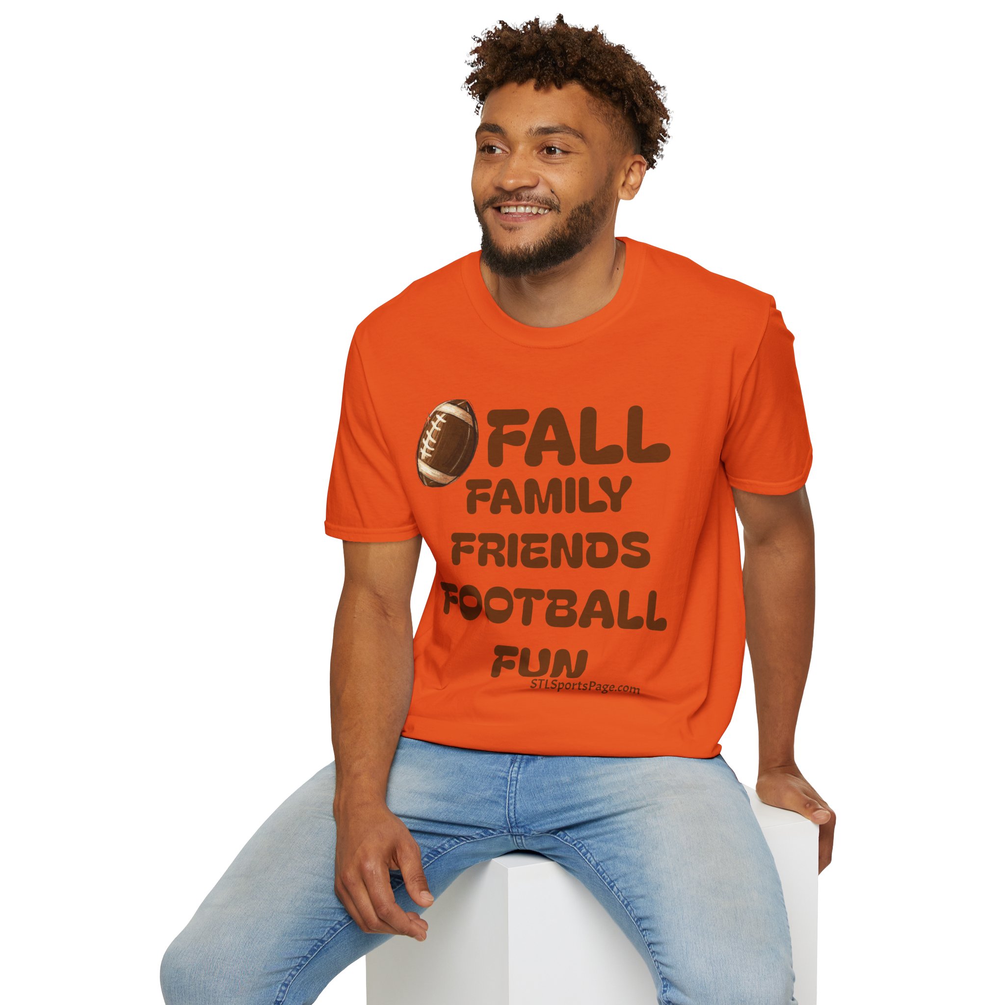 "Fall: Family, Friends, Football, Food" Unisex Softstyle T-Shirt - Image 4